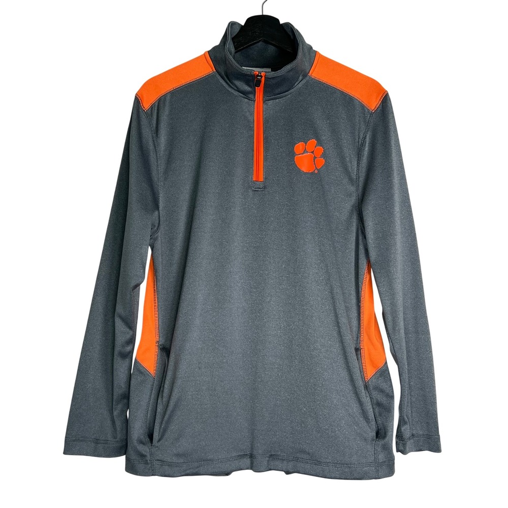 Clemson Tigers Men's Champion Quarter Zip Pullover Gray Orange Athletic Large